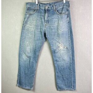 LEVI'S 569 Jeans Mens 35 x 32 Blue Loose Fit Distressed Grunge  Straight Leg
